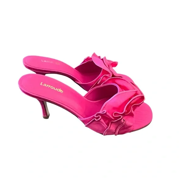 Larroudé Colette Ruffled High Stiletto Heel Sandals Ariana Magenta NEW Size 6.5